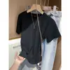 Comércio exterior atacado transfronteiriço verão fio de algodão artificial ombro manga curta camiseta feminina solta combina com tudo cor sólida blusa básica feminina