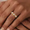 Moda Ins Europeia e Americana Design Minimalista Zircônia 5A Pérola de Concha Anel Ajustável com Abertura Lateral Anel Banhado a Ouro 18K de Aço Inoxidável