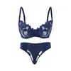 Conjunto de Lencería Sexy de Malla Bordada con Aros de Alta Calidad para Mujer Tanga Talla Grande