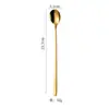 Colher e Garfo de Gelo Estilo Coreano em Aço Inoxidável 304 com Cabo Longo, Colher de Mel, Garfo de Sobremesa, Colher para Chá com Leite Café, Colher Mexedora para Chá de Frutas Cocktail
