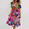 2026 Novo E-commerce Transfronteiriço Amazon Solto Casual Elegante Gola V Floral Novo Vestido Estampado Mais Vendido