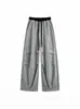 Calça de moletom feminina cinza estilo americano, nova coleção outono 2026, corte solto e relaxado, cintura alta, com cordão, calça de perna larga estilo paraquedas