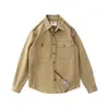 Camisa de Manga Larga para Trabajo para Hombres Jóvenes Primavera y Otoño Color Sólido Sencillo Pantalones de Hombre con Bolsillo de Solapa Estilo Japonés Retro Juventud Chaqueta Holgada
