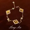 Estilo Tecido Retro Francês Olho de Tigre Trevo de Quatro Folhas Conjunto de Colar Pulseira Brincos Anel Estilo Palácio Acessórios Outono e Inverno