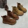 Botas Martin de cuero de vaca hechas a mano para comercio exterior, suela gruesa, nueva colección otoño/invierno, punta redonda, suela suave, botines de caña alta, botines cortos casuales de cuero genuino para mujer
