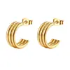 Pendientes de Acero Inoxidable con Múltiples Capas Cosidas Moda Europea y Americana Lujo Accesible Pendientes Geométricos de Gama Alta 18K Pendientes de Tendencia para Mujer