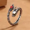 Anillo de cola de dragón estilo nacional retro para hombres y mujeres, signo del zodiaco dragón, personalidad dominante, estilo literario, joyería de mano simple