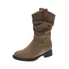 Botines populares de Maillard hasta la pantorrilla para mujer, nuevas botas de vaquero western apiladas para otoño 2026, botas Martin de suela gruesa