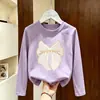 Camiseta de manga comprida para meninas, algodão puro, para usar na primavera e no outono, novo modelo 2026, blusa para meninas, camiseta, camiseta base para camada interna infantil