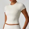 Ropa de yoga para comercio exterior transfronterizo, camiseta deportiva de alta elasticidad para mujer, top corto de fitness, camiseta ajustada de manga corta para Pilates
