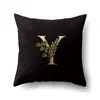 Funda de almohada de poliéster decoración de coche funda de almohada de flor negra dorada 26 letras inglesas funda de cojín para el hogar QTB08
