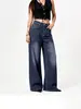 Pantalones de pierna ancha con patrón oscuro en relieve de alta resistencia, estilo europeo y americano transfronterizo, con bordado de mariposas, lavado desgastado, corte holgado, largos hasta el suelo, estilo urbano