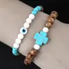 Joia de Mão Personalizada Transfronteiriça Europeia e Americana Tendência da Moda Masculina Pulseira de Cruz de Turquesa Pulseira de Contas de Madeira Cerâmica Jade Contas Homens