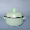 Olla Gruesa Doble Asa Nostálgica, Tazón para Fideos Instantáneos, Olla para Sopa, Tazón de Esmalte para Sopa Calentable en Inducción, Tazón de Sopa Doméstico con Tapa