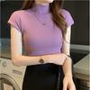 2 023 Vestido de Primavera Novo Meio Gola Alta Camisa de Apoio Camisa de Malha de Manga Curta Feminina Interior Apertado Camisola Curta Slim Fit