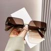 Nuevas Gafas de Sol H Sin Marco con Borde Cortado Gafas de Sol de Moda Lujo Ligero Alto Sentido para Mujer Cuadradas Degradadas Bicolor Protección Solar