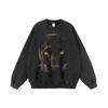 Suéter Estampado de Gola Redonda Desgastado Lavado à Moda Europeia e Americana Ins, Estilo Preguiçoso High Street Hip-Hop All-Match Hoodie de Manga Longa