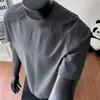 Camiseta masculina de secagem rápida, gola pequena, ombro normal, manga curta, marca tendência verão 2026, top esportivo fitness de seda gelada com retalhos, manga meia-manga