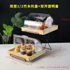 Estante de Bambú de Doble Capa para Pasteles y Pan con Tapa Superior abatible, Bandeja de Exhibición para Repostería y Panadería, Bandeja para Postres y Sushi para Uso Comercial