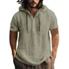 Transfronteiriça 2025 nova europeia e americana algodão linho camisa moletom com capuz manga curta com capuz primavera e verão casual masculina camiseta de praia