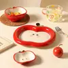 Juego de Vajilla de Cerámica con Color Bajo Esmalte de Manzana Linda de Dibujos Animados para Uso Doméstico - Tazones, Platos, Tazones para Arroz, Platillos, Cucharas, Platos para Cenar, Vajilla