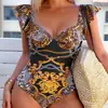 2026 Nuevo Traje de Baño de Playa Rígido Estampado con Volantes Estilo Europeo y Americano para Mujer Bikini de Playa de Moda que Cubre el Vientre Amazon