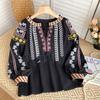Camisa retro con bordado pesado Q1 para mujer, nueva blusa holgada de vacaciones bohemia de 2024, antiedad