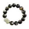 Nuevo Pulsera Pixiu de Jade Hetian con Budas del Año de Nacimiento de los Doce Signos del Zodíaco, Cuentas de Jade, Pulsera de Obsidiana Plateada para Hombres, En Stock