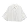 Camisa Curta de Popelina com Manga Bufante Feminina Novo Design Estilo Francês Versátil Moda Casual Meia Manga Cardigã