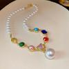 Luxo Leve Zircônia Cravejada com Diamantes, Colar de Pérolas com Borla Gota d'Água, Corrente Clavicular Estilo Frio, Colar Exagerado de Alto Nível Europeu e Americano para Mulheres