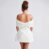Vestido Sexy de Hombros Descubiertos con Lazo y Espalda Descubierta para Mujer, En Stock, Moda Europea y Americana Estilo Ins, Vestido Corto Elegante