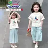 Conjunto de Verão Manga Curta para Meninas 2026 Novo Estilo Calça Pantalona Infantil Conjunto Elegante Chic de Duas Peças Roupas de Bebê