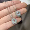 Tailandia Gema Brilla Diamante Brillante Aguamarina Colgante Chapado en Plata 18k Microajustado Corazón del Mar Collar