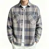 2026 Primavera Outono Comércio Exterior Transfronteiriço Camisa Masculina Novo Estilo Tendência Bolso Tamanho Grande Gola Manga Longa Xadrez Camisa Roupas Masculinas