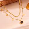 Collar con colgante de flor de doble cara apilado de dos capas de acero inoxidable chapado en oro real de 18 quilates, cadena elegante para clavícula con estrella simple de cinco puntas