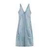 Vestido jeans ZARZ novo estilo europeu e americano com decoração de furos clássica para mulheres 4365082