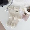 Calcetines de Algodón Sin Costuras de Longitud Media con Bordado de Cachorro de Dibujos Animados de Color Sólido, Estilo Japonés, Novedad Otoño e Invierno, Calcetines para Mujer Estilo Coreano al por Mayor