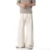 Calça masculina plissada estilo americano vintage cor sólida drapeada 2026, calça casual versátil da moda de perna larga solta estilo old money