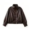 Moda feminina transfronteiriça, novidades de outono, estilo europeu e americano, jaqueta bomber de couro moderna com gola alta, 3548246