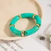 Pulseiras Elásticas Versáteis Populares Europeias e Americanas Transfronteiriças com Contas Tubulares Curvas de Acrílico Misturado Pérolado, Pulseiras e Bangles