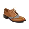 40-48 Comercio Exterior Transfronterizo talla grande Zapatos de Primavera Combinación de Colores Encaje Cruzado Brogues Retro Británicos Zapatos de Mujer H539