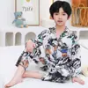 Pijamas de Algodón y Seda para Niños, Ropa de Casa para Bebés, Ropa de Algodón y Seda con Aire Acondicionado para Niños, Cárdigans, Cuellos de Concha, Pijamas para Niños Grandes y Medianos al por Mayor
