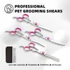 Tijeras para peluquería y limpieza de mascotas, juego especializado de tijeras de esquileo para perros, tijeras rectas y curvas, rosa
