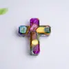Adorno de Cruz de Cristal Natural Relleno de Resina Decoración de Escritorio Cruz de Yoga Epoxi con Piedra Triturada Hecho a Mano