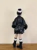 Outono 2026 Novo Estilo Coreano Roupas Infantis Jaqueta de Couro Preta Retrô para Meninas Jaqueta de Couro Macio com Gola Reversível Jaqueta de Couro PU