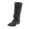 Botas altas retro de punta para mujer, versátiles, negras, con tachuelas, plisadas, con hebilla de volantes, de pierna ancha, estilo 'hot girl', botas de montar