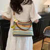 Bolsa de Tecido Tendência para Axila deste Ano para Mulheres, Novo Estilo Verão 2026, Bolsa de Palha Fashion Color-Blocking, Bolsa de Ombro Simples e Versátil