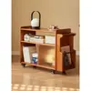Mesa Lateral de Madera Maciza, Mesa de Café Pequeña Móvil, Gabinete Lateral para Sofá de Sala de Estar en Casa, Gabinete de Almacenamiento para Snacks, Estante Carrito de Almacenamiento Pequeño
