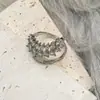 Anel Robusto Estilo Minimalista Vintage em Prata de Lei S925 com Diamantes, Anel Aberto Ajustável para Mulheres, Novo Produto de Nicho de Alta Qualidade