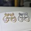 Pendientes de Plata S925 con Aguja de Plata, Perla de Agua Dulce Natural, Lazo de Mickey, Tachuelas para Oreja, Tachuelas para Oreja, Elegantes, de Alta Gama, Combinan con Todo